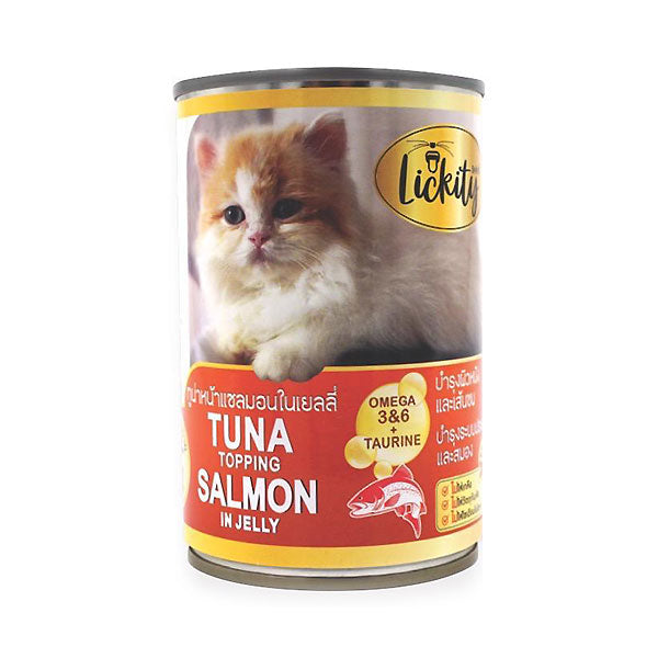 Lickity Canned Cat Wet Food Tuna Topping Salmon in Jelly 400gm