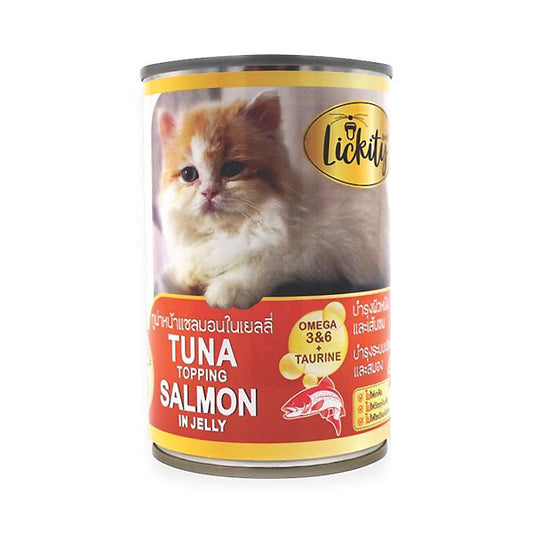 Lickity Canned Cat Wet Food Tuna Topping Salmon in Jelly 400gm