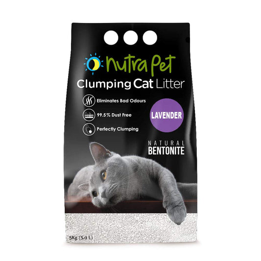 Nutrapet bentonite lavander white compact clumping cat litter 5kg