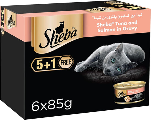 Sheba Tuna and Salmon in Gravy Wet Cat Food 5+1 FREE 6X85G