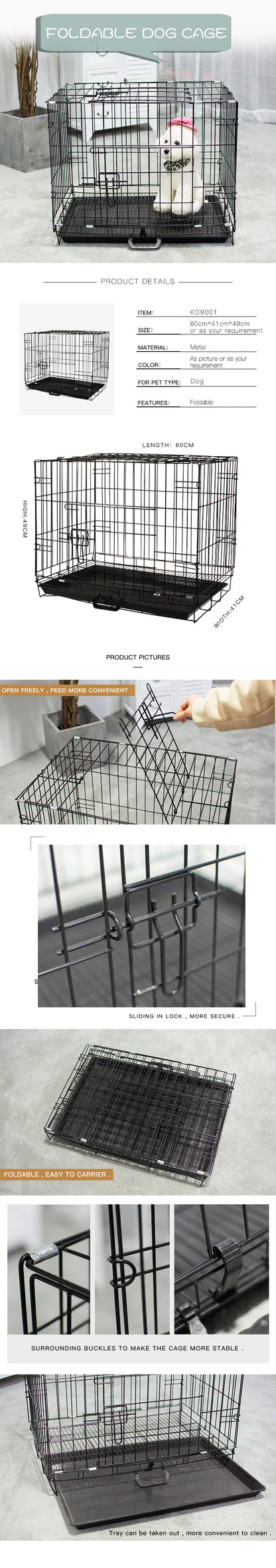 Pet Foldable Cage with Removable Tray